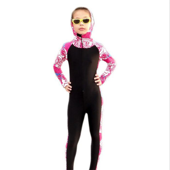 鲨巴特（SBART） 儿童泳衣连体水母衣女 亲子装儿童潜水服长袖长裤拉链 儿童粉红色 M