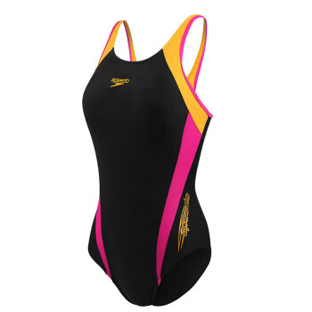 速比濤（Speedo） 女士連體三角泳衣 彩色拚接顯瘦 健身訓練舒適大碼泳衣 黑色 38碼胸圍95cm