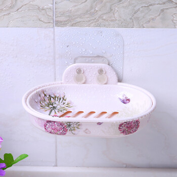 希尔 欧式创意无痕贴香皂盒 卫生间强力沥水吸盘浴室肥皂盒 双层球兰花QLH7203
