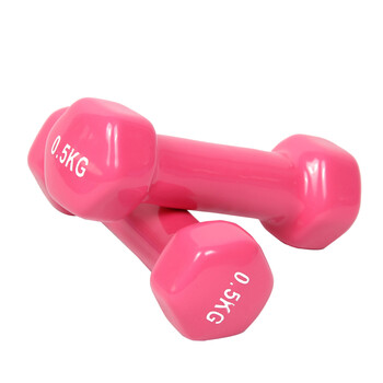 KYLIN SPORT六角浸塑哑铃 女士运动健身男哑铃包胶0.75 1公斤2公斤3磅4磅5 粉红色 0.5kg*2(儿童健身)