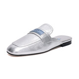 PRADA 普拉达 1D479I 1FV F0118 女士银色牛皮平底穆勒鞋 2630元